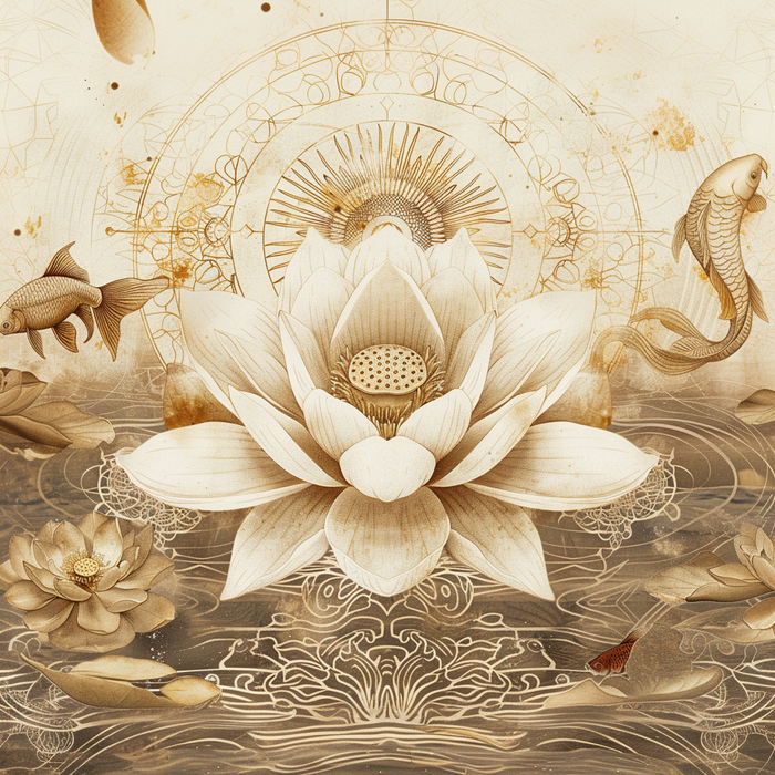 Cover image for White Lotus Blossom Double Sided Tote Bag, Ancient Occult Aesthetic, Zen Nature Fashion Style, 3 Sizes, Black Handles