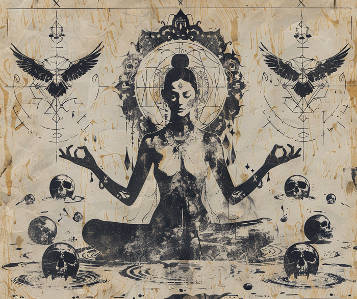 Cover image for Death Goddess Indoor Wall Tapestry, Mysterious Occult Design, Sacred Geometry Aesthetic Enchanting Bedroom, Living, and Dorm Room Decor