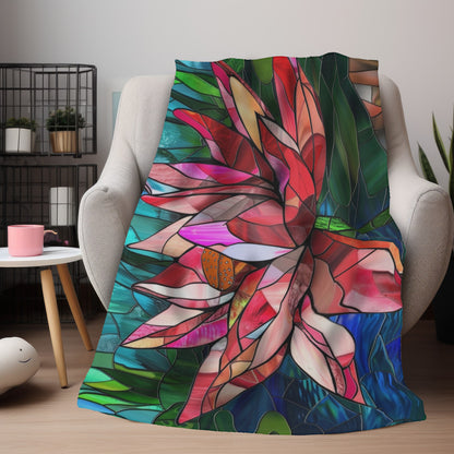 Stained Glass Lotus Blossom Double-Sided Throw Blanket, Vibrant Floral Comfort, Cozy Home Accent for Lounge & Relaxation Spaces