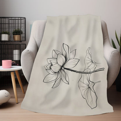 Lotus Flower Line Art Double Sided Throw Blanket, Elegant Botanical Illustration, Peaceful Zen Decor for Yoga Space, Bedroom, or Living Area