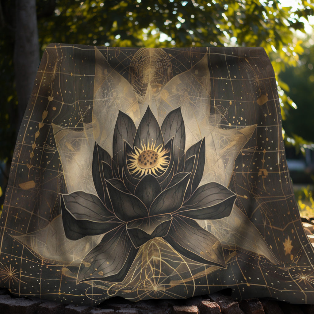 Black Lotus Blossom Dual-Sided Throw Blanket – Occult and Sacred Geometry Home Decor