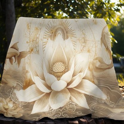 White Lotus Blossom Double Sided Throw Blanket, Ancient Occult Aesthetic, Zen Nature Style Living, Dorm & Bed Room Decor