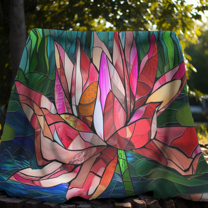 Stained Glass Lotus Blossom Double-Sided Throw Blanket, Vibrant Floral Comfort, Cozy Home Accent for Lounge & Relaxation Spaces