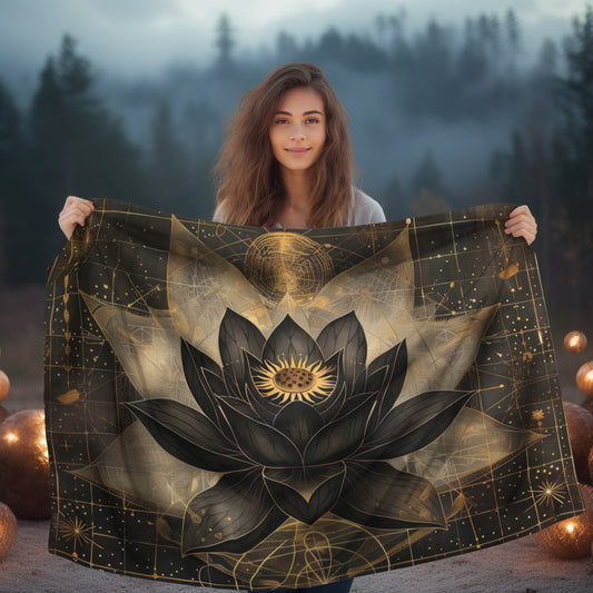 Black Lotus Blossom Dual-Sided Throw Blanket – Occult and Sacred Geometry Home Decor