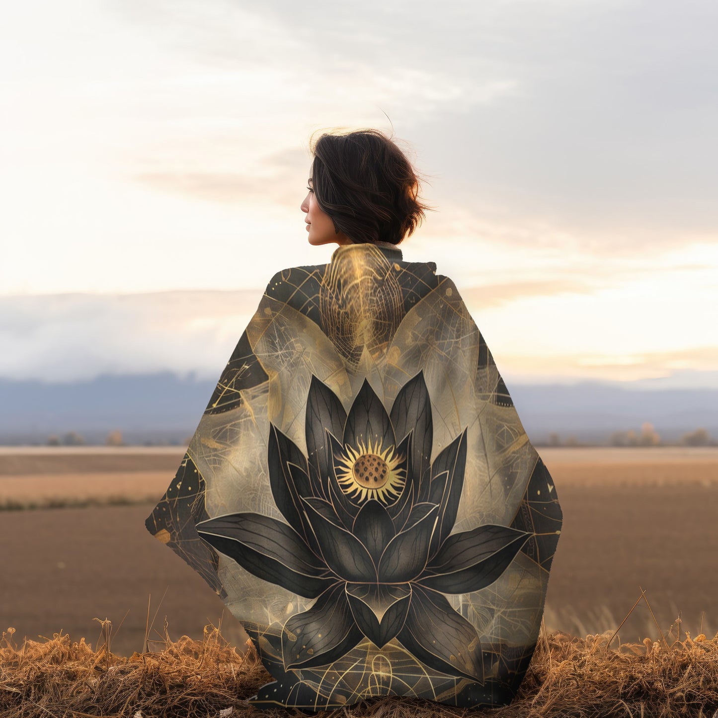 Black Lotus Blossom Dual-Sided Throw Blanket – Occult and Sacred Geometry Home Decor