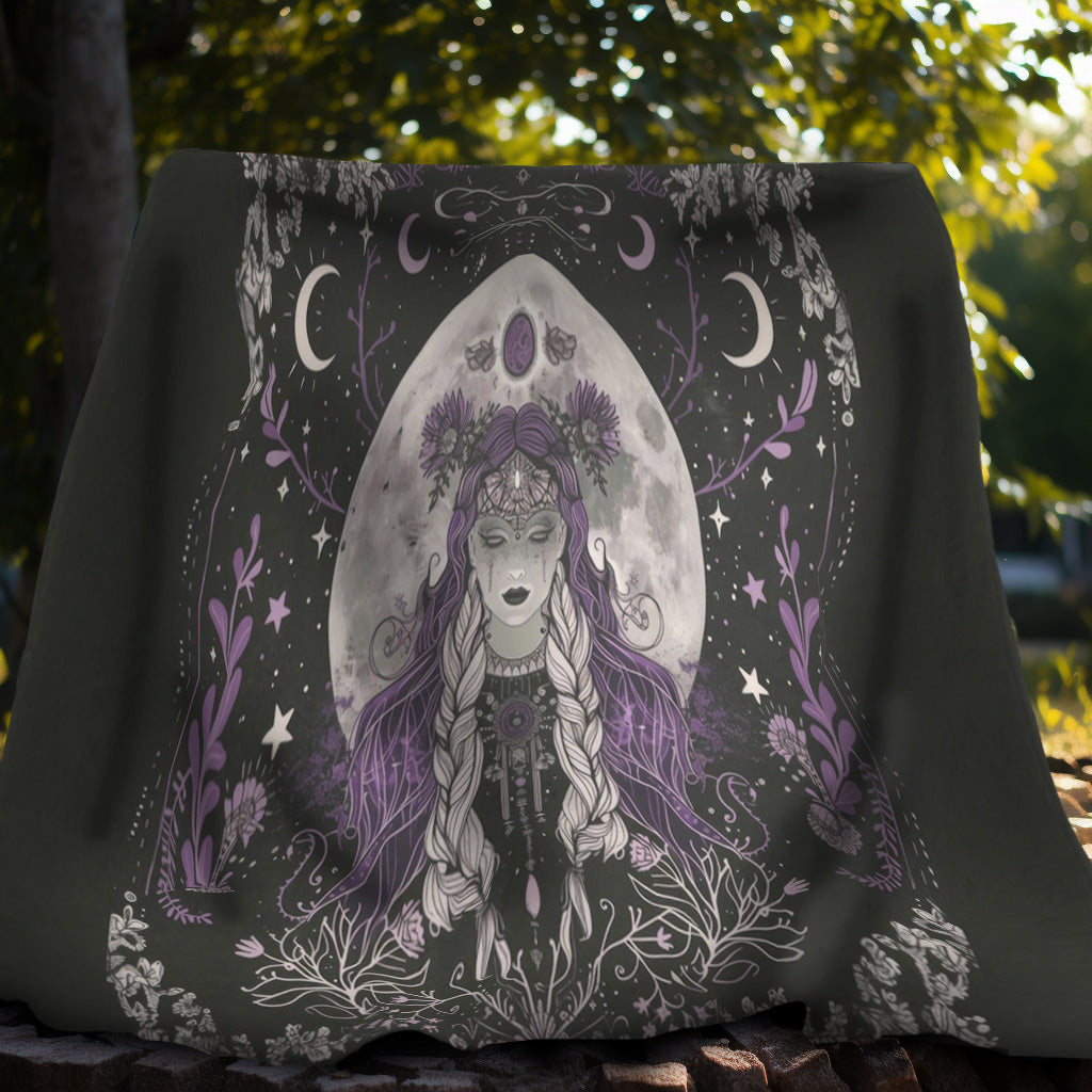 Lunar Goddess Reversible Comfort Throw, Enchanted Occult Motif, Ideal for Nature and Moon Aficionados, Magical Home and Lounge Accent