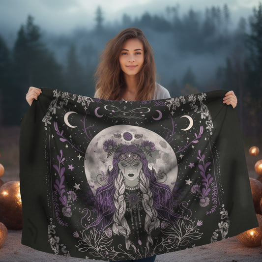 Lunar Goddess Reversible Comfort Throw, Enchanted Occult Motif, Ideal for Nature and Moon Aficionados, Magical Home and Lounge Accent