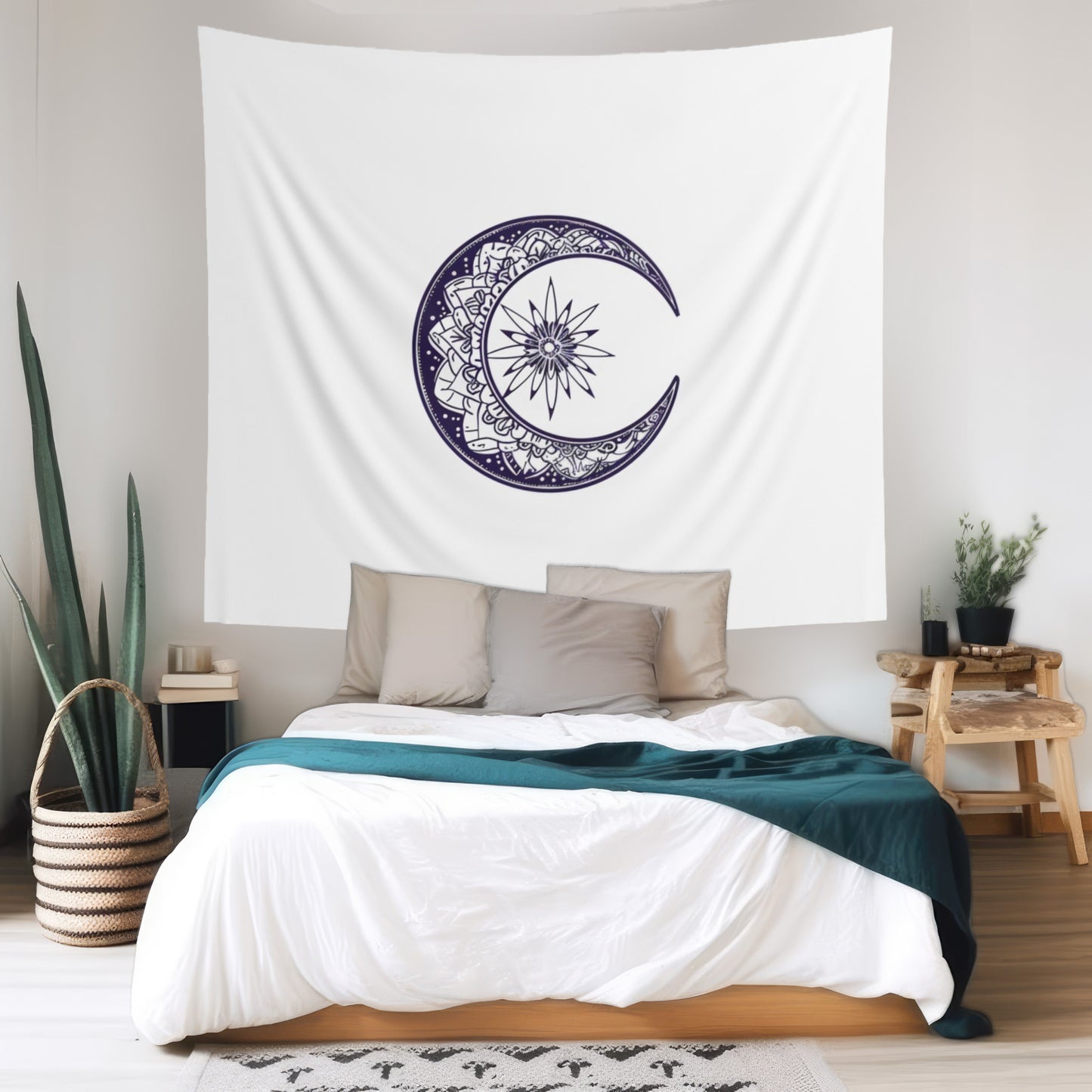 Mandala Crescent Moon Wall Tapestry, Intricate Bohemian Design, Spiritual Zen Decor for Meditation Room, Bedroom, and Living Spaces