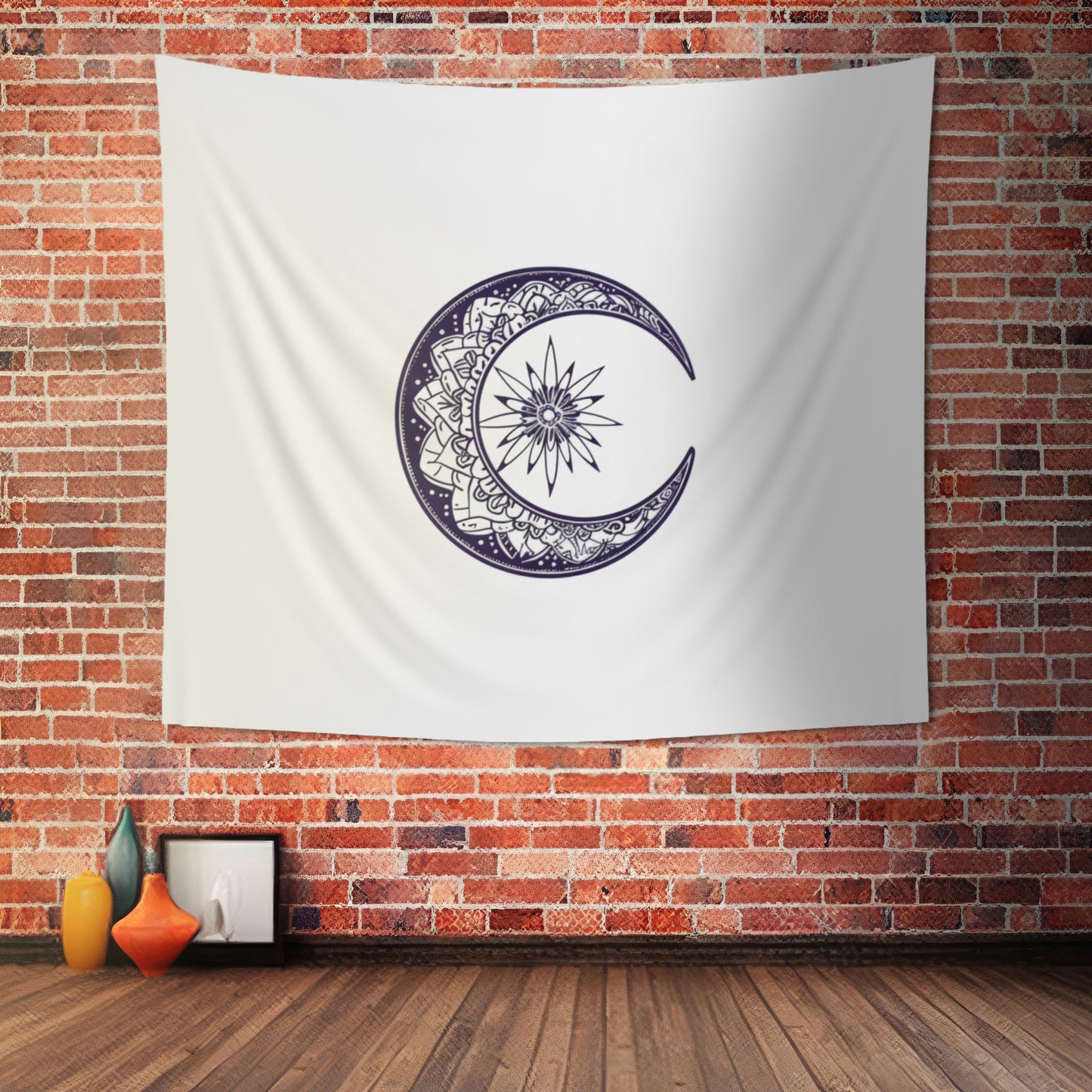 Mandala Crescent Moon Wall Tapestry, Intricate Bohemian Design, Spiritual Zen Decor for Meditation Room, Bedroom, and Living Spaces