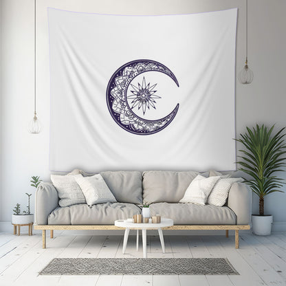 Mandala Crescent Moon Wall Tapestry, Intricate Bohemian Design, Spiritual Zen Decor for Meditation Room, Bedroom, and Living Spaces