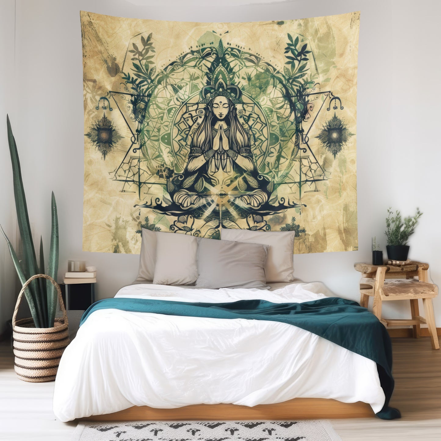 Nature Goddess Indoor Wall Tapestry, Mysterious Occult Design, Sacred Geometry Aesthetic Enchanting Bedroom, Living, and Dorm Room Decor