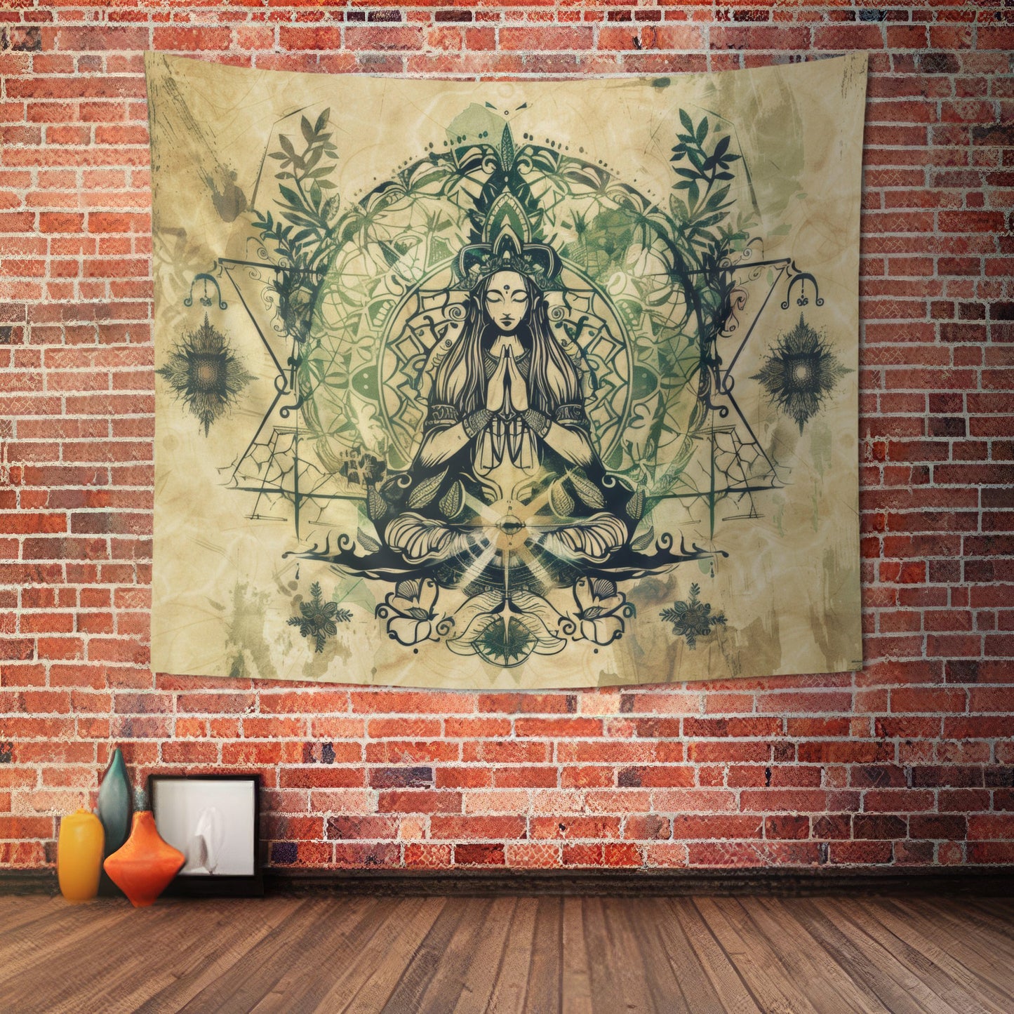 Nature Goddess Indoor Wall Tapestry, Mysterious Occult Design, Sacred Geometry Aesthetic Enchanting Bedroom, Living, and Dorm Room Decor