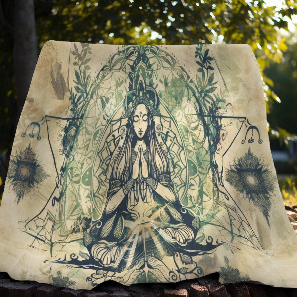 Nature Goddess Two-Sided Throw Blanket, Mystical Occult Design, Sacred Geometry Aesthetic, Enchanting Bedroom and Living Room Decor