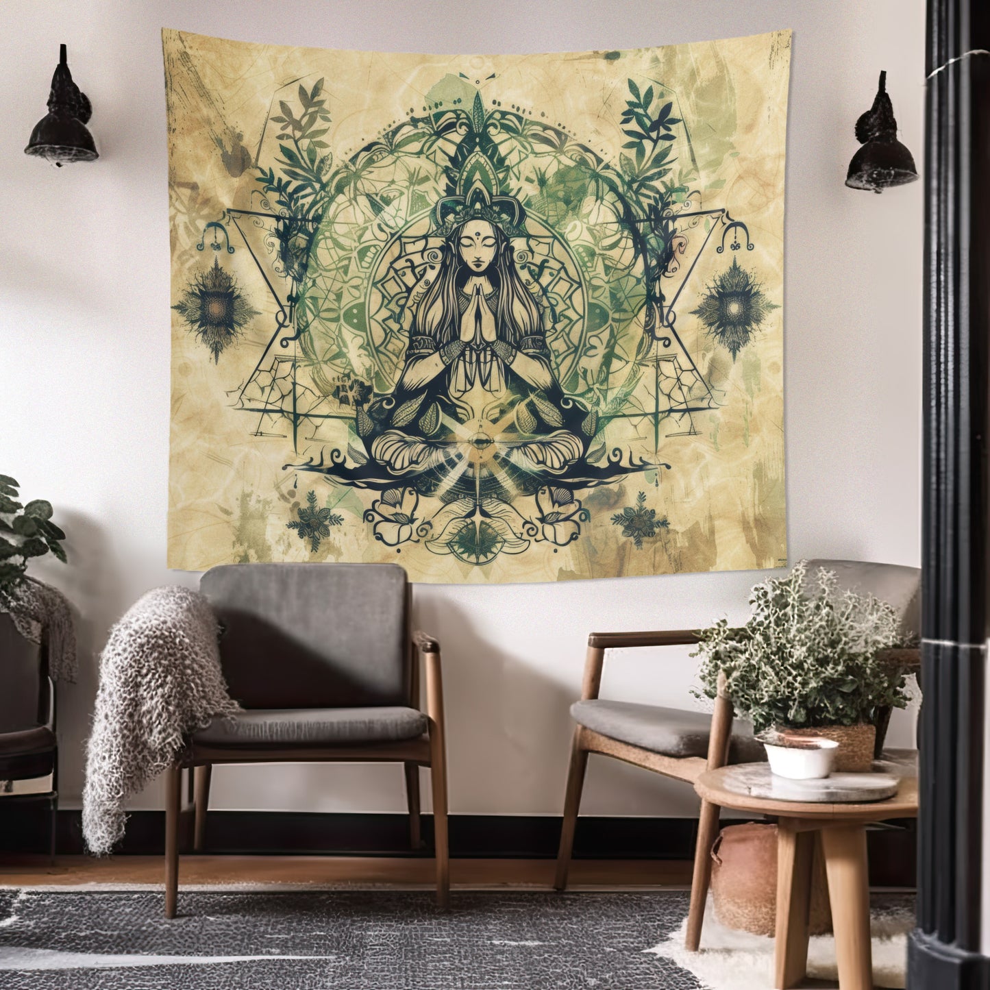 Nature Goddess Indoor Wall Tapestry, Mysterious Occult Design, Sacred Geometry Aesthetic Enchanting Bedroom, Living, and Dorm Room Decor