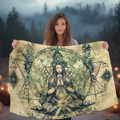 Nature Goddess Two-Sided Throw Blanket, Mystical Occult Design, Sacred Geometry Aesthetic, Enchanting Bedroom and Living Room Decor