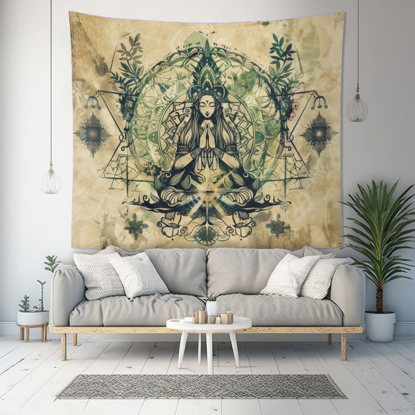 Nature Goddess Indoor Wall Tapestry, Mysterious Occult Design, Sacred Geometry Aesthetic Enchanting Bedroom, Living, and Dorm Room Decor