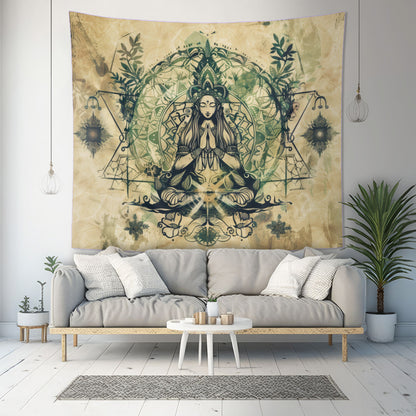 Nature Goddess Indoor Wall Tapestry, Mysterious Occult Design, Sacred Geometry Aesthetic Enchanting Bedroom, Living, and Dorm Room Decor