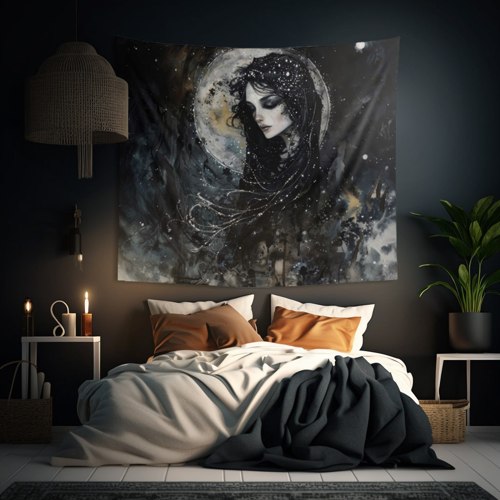 Nyx’s Nocturne Wall Tapestry, Greek Night Goddess Essence, Cosmic Elegance Decor, Mystical Interior Majesty