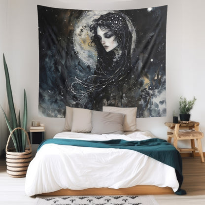 Nyx’s Nocturne Wall Tapestry, Greek Night Goddess Essence, Cosmic Elegance Decor, Mystical Interior Majesty