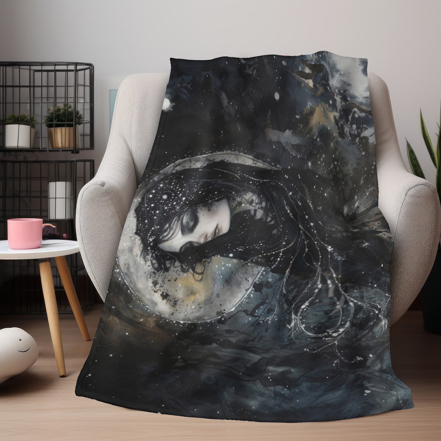 Nyx’s Nocturne Double-Sided Throw Blanket, Greek Goddess Night Ambiance, Starlit Comfort, Elegant Home Accent