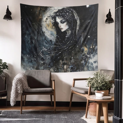 Nyx’s Nocturne Wall Tapestry, Greek Night Goddess Essence, Cosmic Elegance Decor, Mystical Interior Majesty