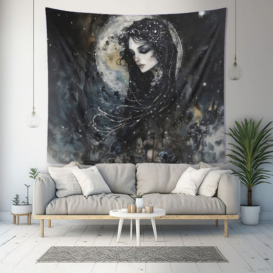 Nyx’s Nocturne Wall Tapestry, Greek Night Goddess Essence, Cosmic Elegance Decor, Mystical Interior Majesty