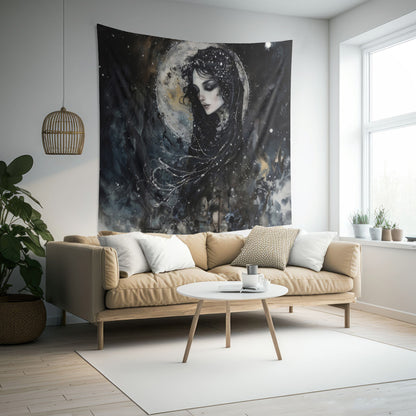 Nyx’s Nocturne Wall Tapestry, Greek Night Goddess Essence, Cosmic Elegance Decor, Mystical Interior Majesty