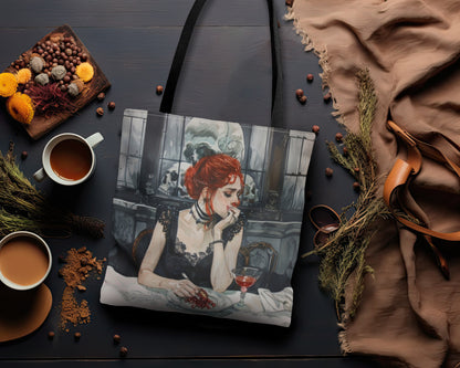 Persephone's Repose Artistic Dual-Sided Tote Bag, Pomegranate & Elegance, Essential Accessory for the Fashion-Conscious