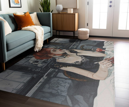 Persephone's Repose Chenille Area Rug, Mythic Pomegranate Elegance, Statement Floor Art, Majestic Interior Embellishment