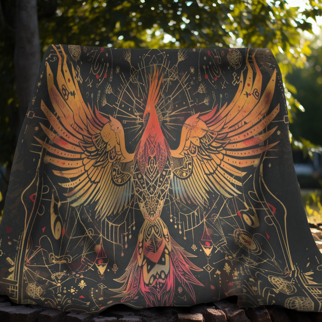 Phoenix Rising Double-Sided Decorative Throw Blanket – Sacred Geometry and Occult-Themed Home Accessory