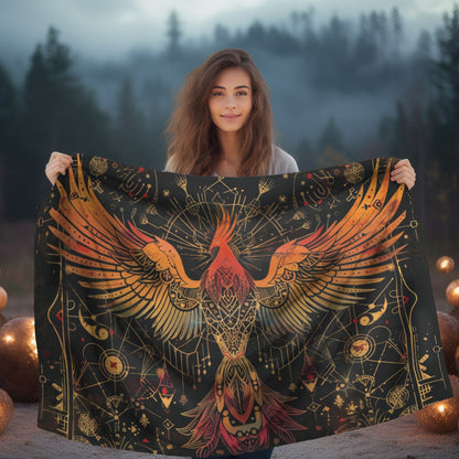 Phoenix Rising Double-Sided Decorative Throw Blanket – Sacred Geometry and Occult-Themed Home Accessory