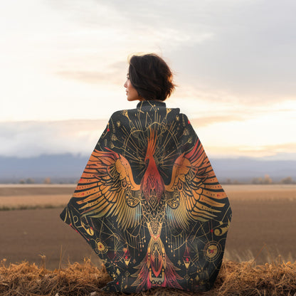 Phoenix Rising Double-Sided Decorative Throw Blanket – Sacred Geometry and Occult-Themed Home Accessory