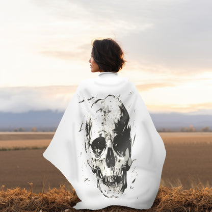 Chic Urban Grunge Aesthetic Dual-Sided Skull Blanket – Trendy Home Accessory for Fashion-Forward Bedroom or Lounge, Monochrome with Edge