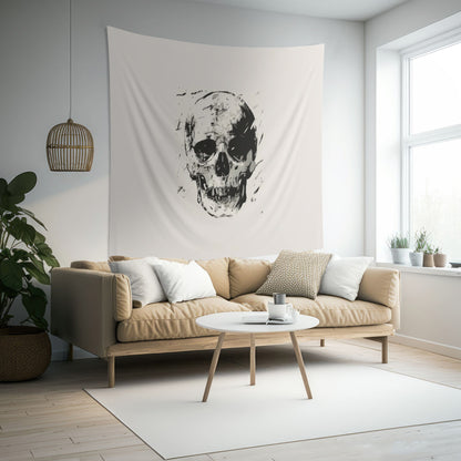 Grunge Skull Print Wall Tapestry, Monochrome Gothic Art Decor, Stylish Edgy Look for Bedroom, Dorm, or Living Room, Urban Chic Interior