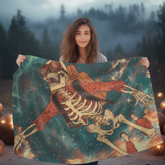 Sky Diving Skeleton Double Sided Throw Blanket (3 Sizes), Dark Cottagecore Design, Gothic Street Art Aesthetic Bedroom, Living, and Dorm Room Decor