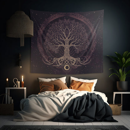 Mystical Celtic Tree of Life Mandala Tapestry in Enchanting Purple – Ideal for Nature Enthusiasts and Home Decor Aficionados