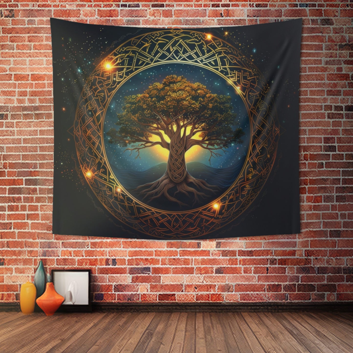 Celtic Tree of Life Mandala Indoor Wall Tapestry, Ancient Occult Aesthetic Altar Cloth, Folk Nature Style Living, Dorm & Bed Room Decor