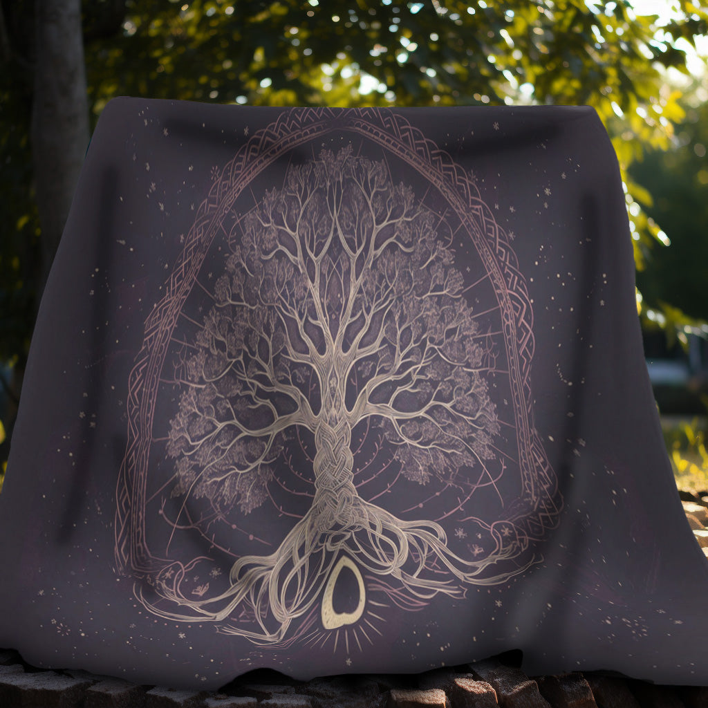 Mystical Purple Tree of Life Double-Sided Throw Blanket – Witchcraft & Nature-Inspired Home Decor