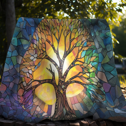 Tree of Life Stained Glass Double-Sided Throw Blanket, Vivid Nature Tapestry, Cozy Decorative Comfort for Home & Serene Retreat Spaces