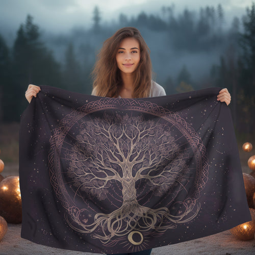 Mystical Purple Tree of Life Double-Sided Throw Blanket – Witchcraft & Nature-Inspired Home Decor