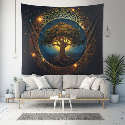 Celtic Tree of Life Mandala Indoor Wall Tapestry, Ancient Occult Aesthetic Altar Cloth, Folk Nature Style Living, Dorm & Bed Room Decor