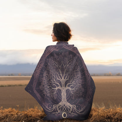 Mystical Purple Tree of Life Double-Sided Throw Blanket – Witchcraft & Nature-Inspired Home Decor