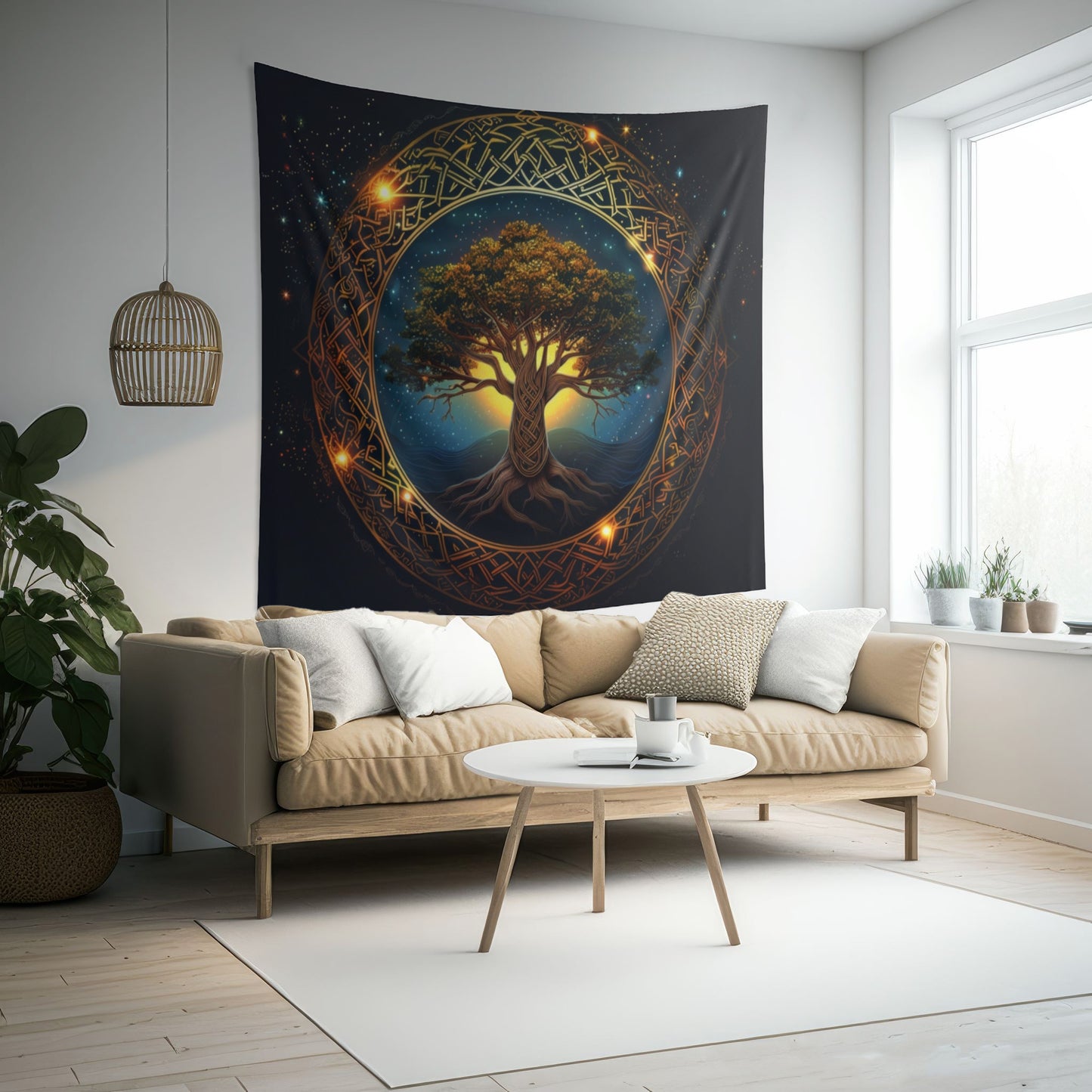 Celtic Tree of Life Mandala Indoor Wall Tapestry, Ancient Occult Aesthetic Altar Cloth, Folk Nature Style Living, Dorm & Bed Room Decor