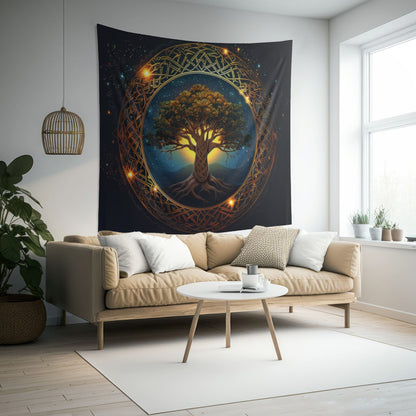 Celtic Tree of Life Mandala Indoor Wall Tapestry, Ancient Occult Aesthetic Altar Cloth, Folk Nature Style Living, Dorm & Bed Room Decor