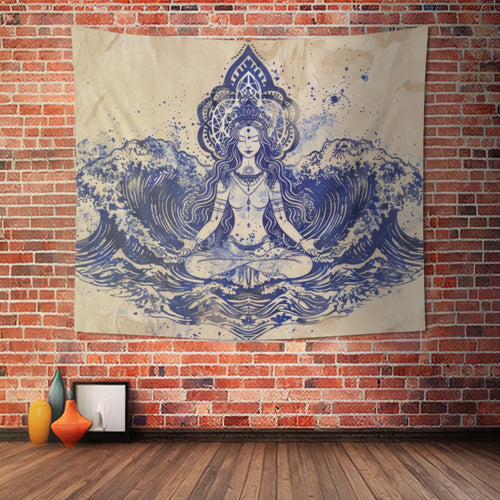 Water Goddess Indoor Wall Tapestry, Mysterious Occult Design, Sacred Geometry Aesthetic Enchanting Bedroom, Living, and Dorm Room Decor