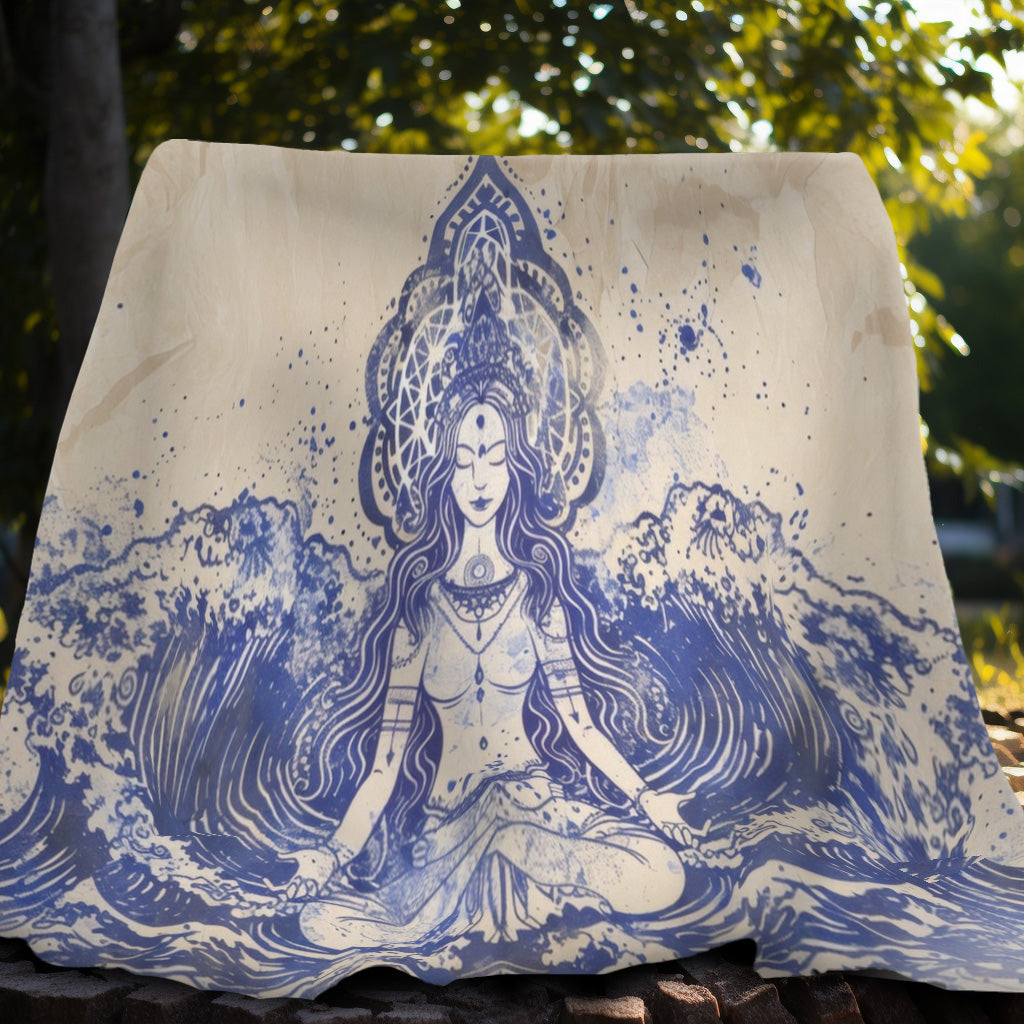 Water Goddess Two-Sided Throw Blanket, Mystical Occult Design, Sacred Geometry Aesthetic, Enchanting Bedroom and Living Room Decor