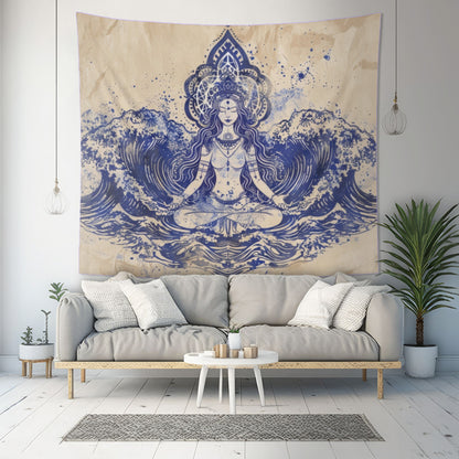 Water Goddess Indoor Wall Tapestry, Mysterious Occult Design, Sacred Geometry Aesthetic Enchanting Bedroom, Living, and Dorm Room Decor